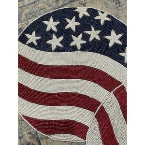 2 Storehouse Beaded American Flag‎ Round Placemats Chargers July 4th